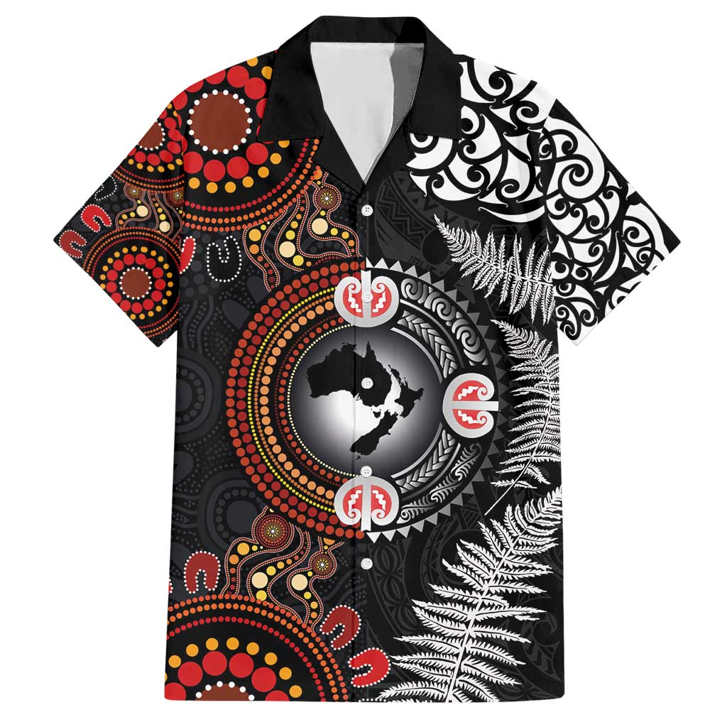 Australia and New Zealand Together Hawaiian Shirt Aboriginal and Maori Art Tattoo LT03 Black - Polynesian Pride