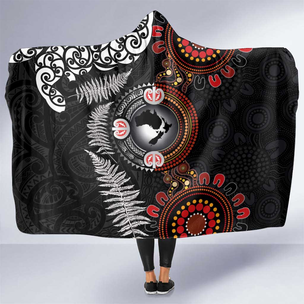 Australia and New Zealand Together Hooded Blanket Aboriginal and Maori Art Tattoo