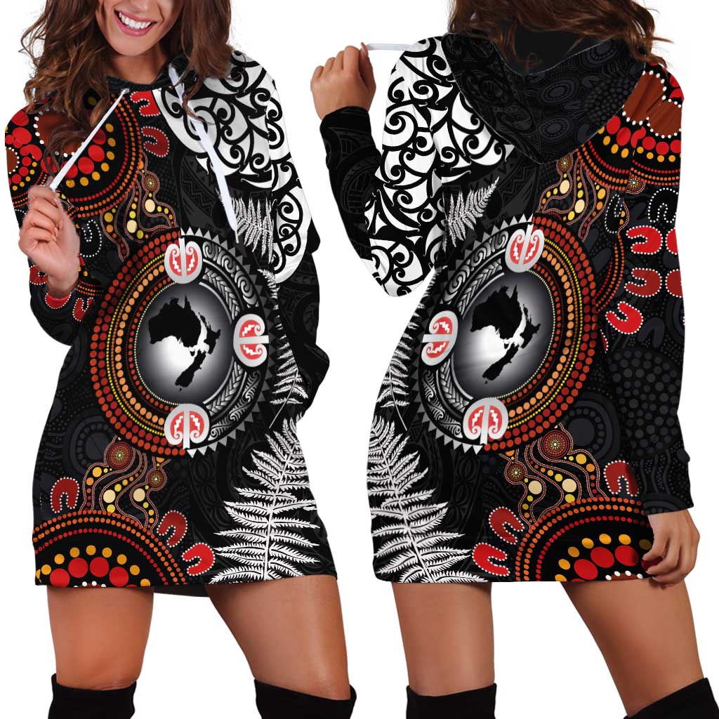 Australia and New Zealand Together Hoodie Dress Aboriginal and Maori Art Tattoo