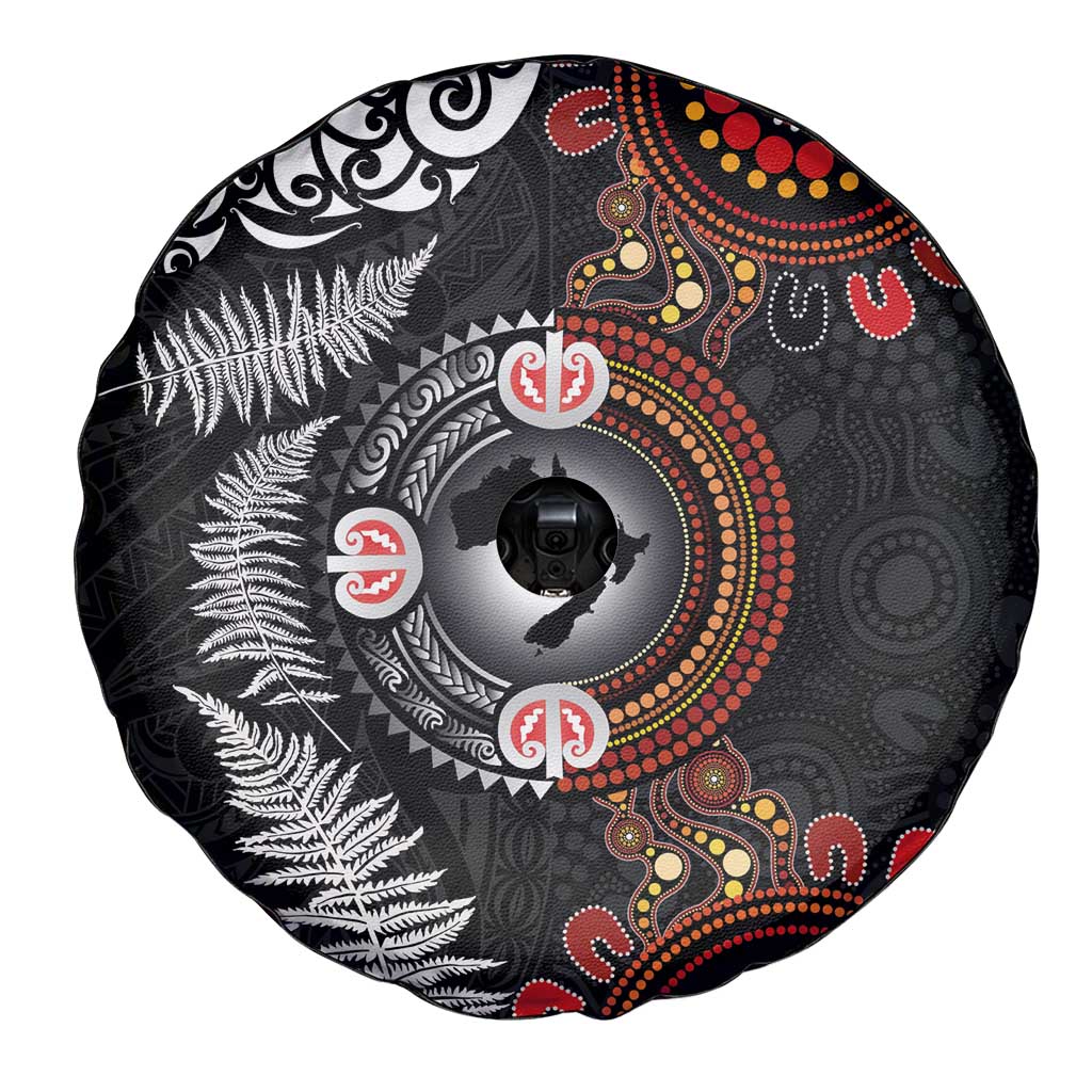 Australia and New Zealand Together Spare Tire Cover Aboriginal and Maori Art Tattoo