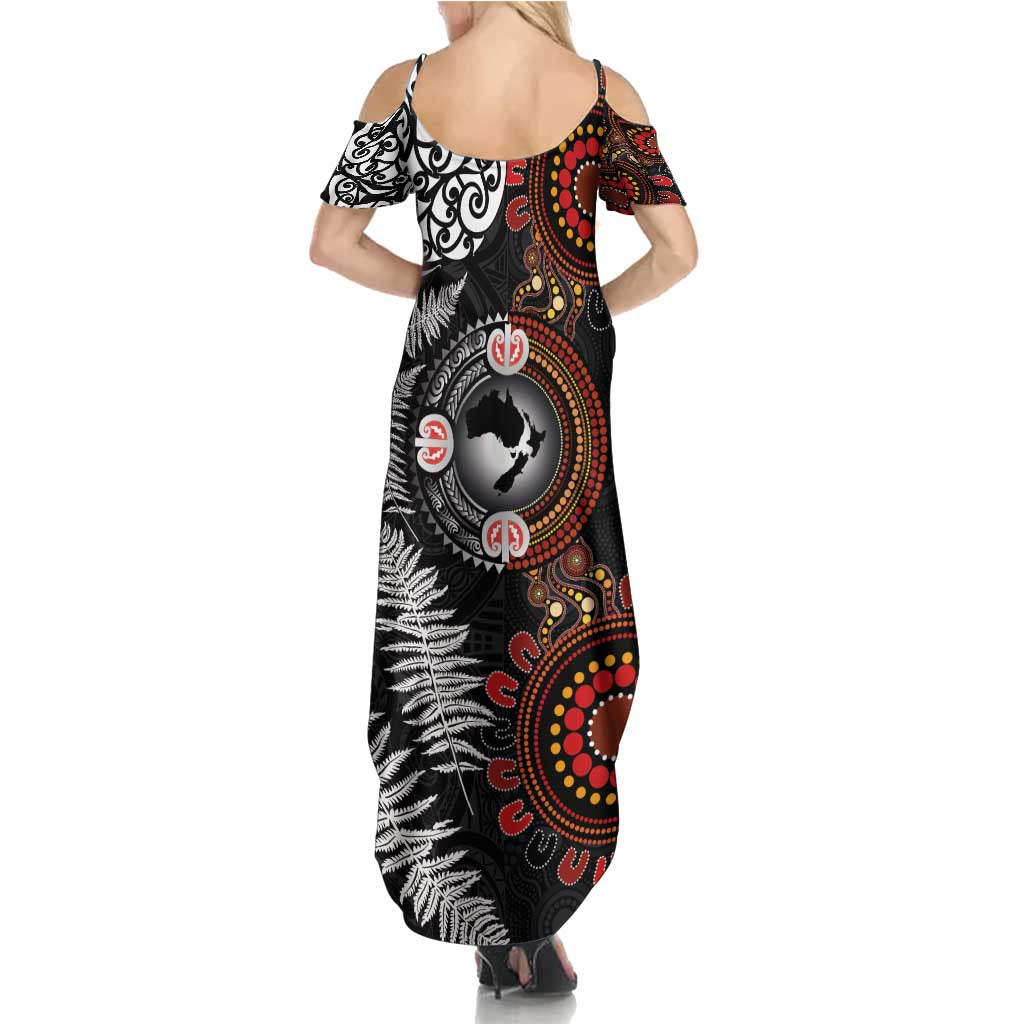 Australia and New Zealand Together Summer Maxi Dress Aboriginal and Maori Art Tattoo