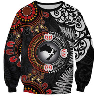 Australia and New Zealand Together Sweatshirt Aboriginal and Maori Art Tattoo LT03 Unisex Black - Polynesian Pride