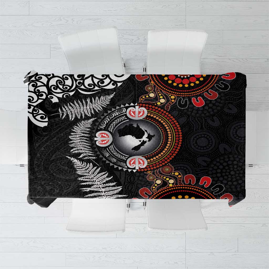 Australia and New Zealand Together Tablecloth Aboriginal and Maori Art Tattoo LT03 Black - Polynesian Pride