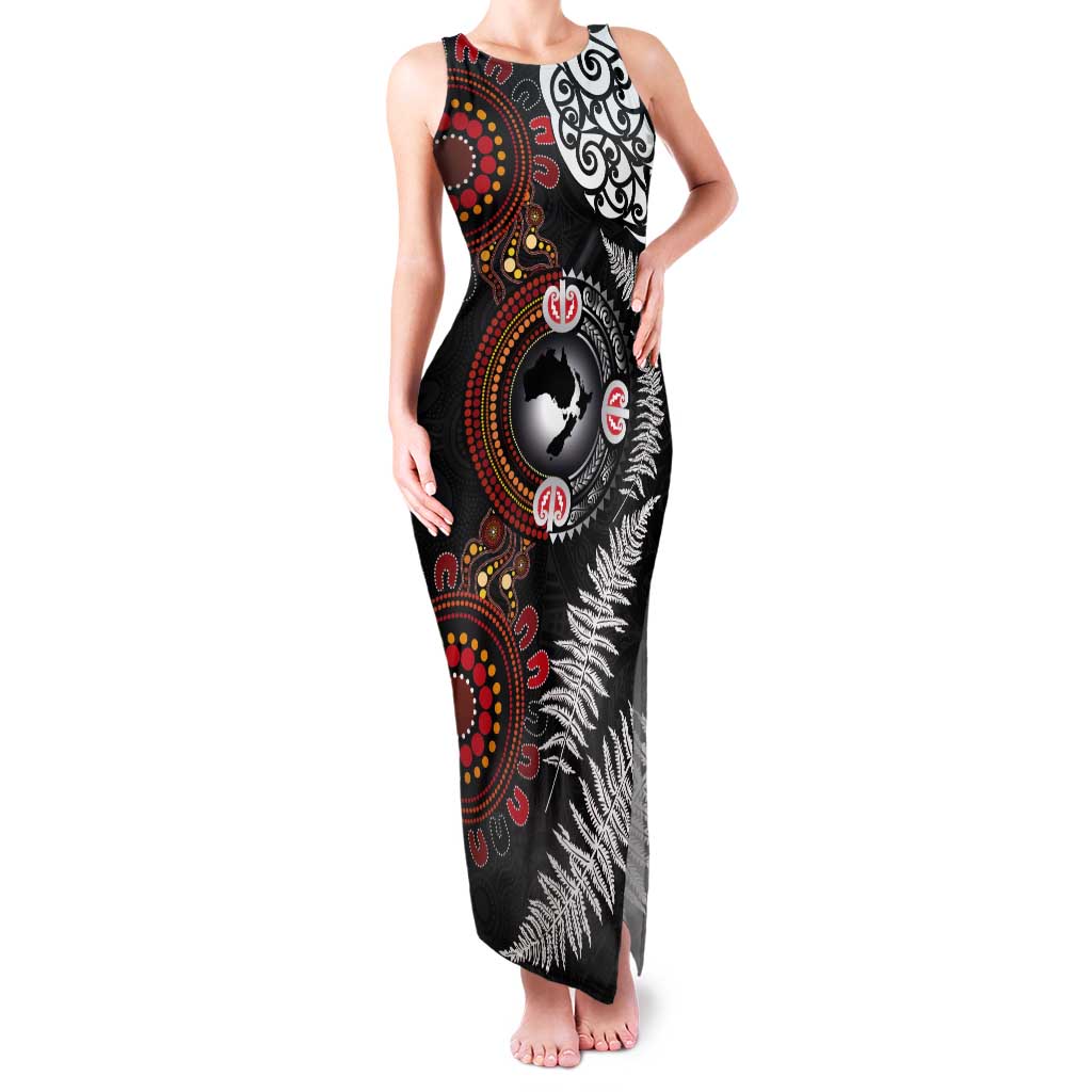 Australia and New Zealand Together Tank Maxi Dress Aboriginal and Maori Art Tattoo