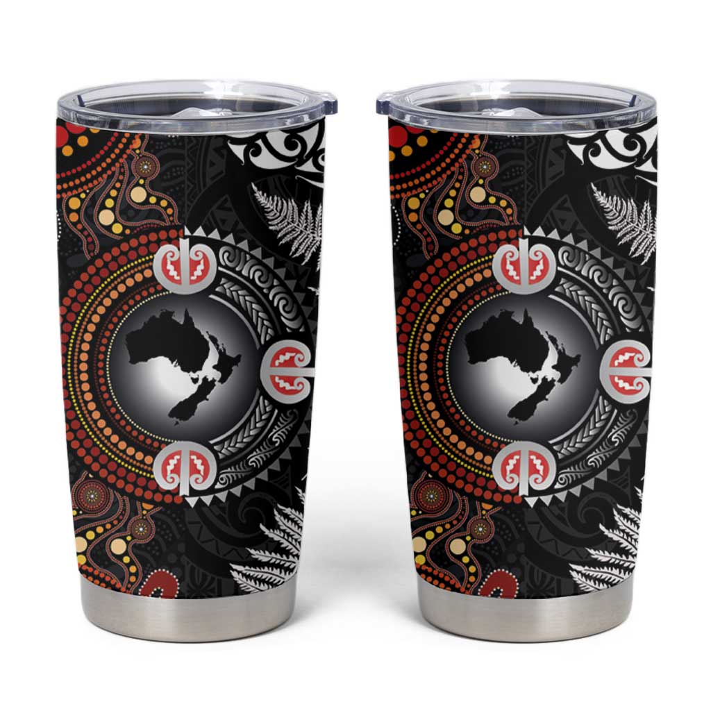 Australia and New Zealand Together Tumbler Cup Aboriginal and Maori Art Tattoo LT03 Black - Polynesian Pride