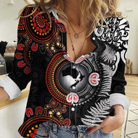 Australia and New Zealand Together Women Casual Shirt Aboriginal and Maori Art Tattoo