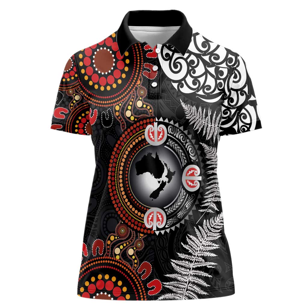 Australia and New Zealand Together Women Polo Shirt Aboriginal and Maori Art Tattoo