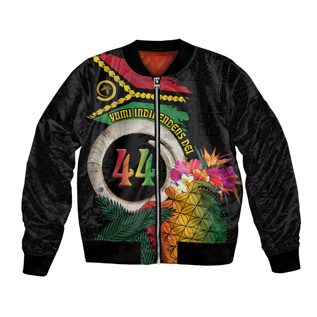 Vanuatu Selebretem 44th Indipendens Dei Bomber Jacket Sand Drawing Turtle Melanesian Vibes LT03 Unisex Black - Polynesian Pride