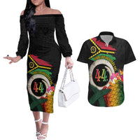 Vanuatu Selebretem 44th Indipendens Dei Couples Matching Off The Shoulder Long Sleeve Dress and Hawaiian Shirt Sand Drawing Turtle Melanesian Vibes