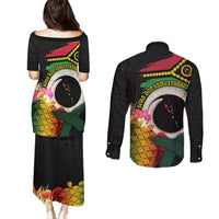 Vanuatu Selebretem 44th Indipendens Dei Couples Matching Puletasi and Long Sleeve Button Shirt Sand Drawing Turtle Melanesian Vibes LT03 - Polynesian Pride