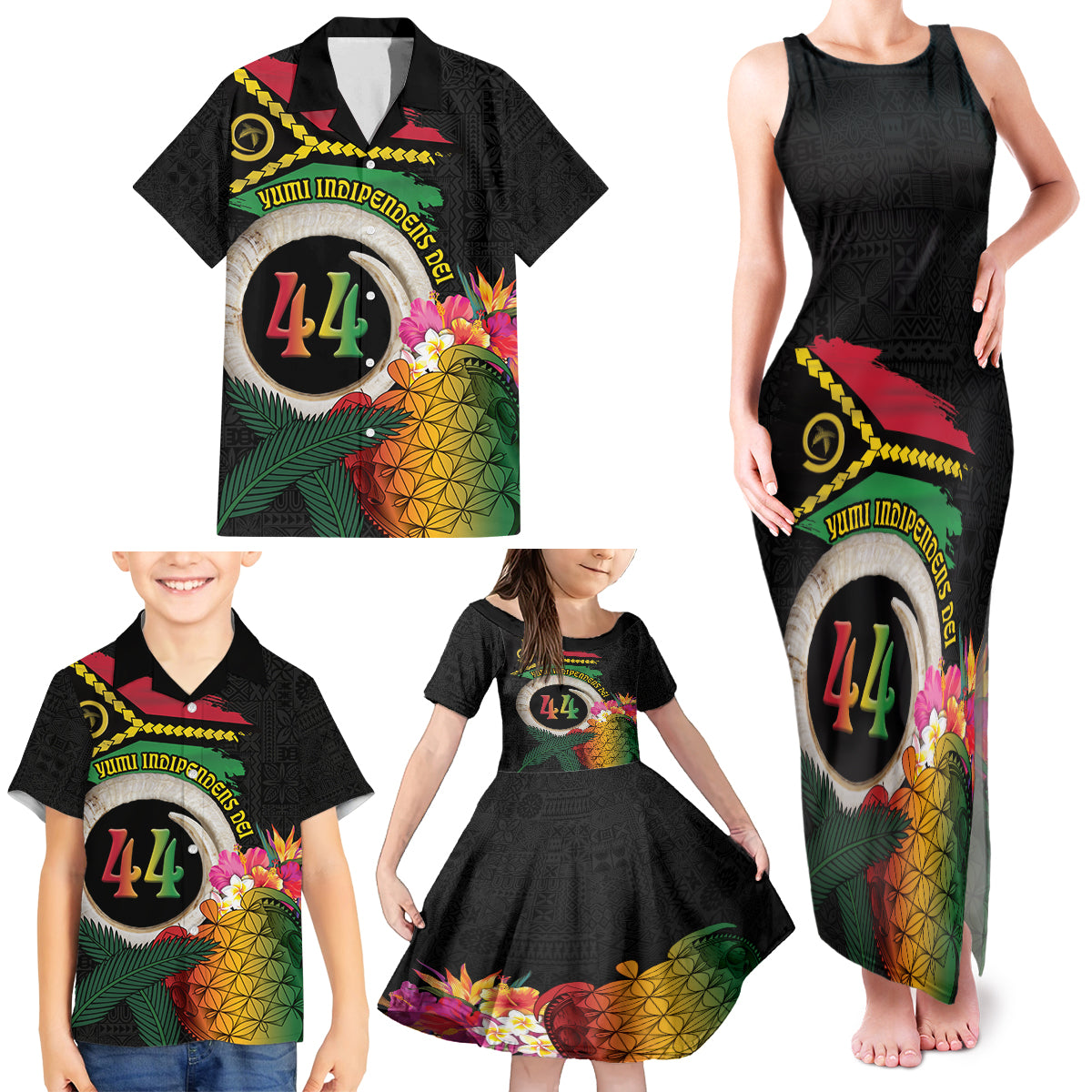 Vanuatu Selebretem 44th Indipendens Dei Family Matching Tank Maxi Dress and Hawaiian Shirt Sand Drawing Turtle Melanesian Vibes LT03 - Polynesian Pride