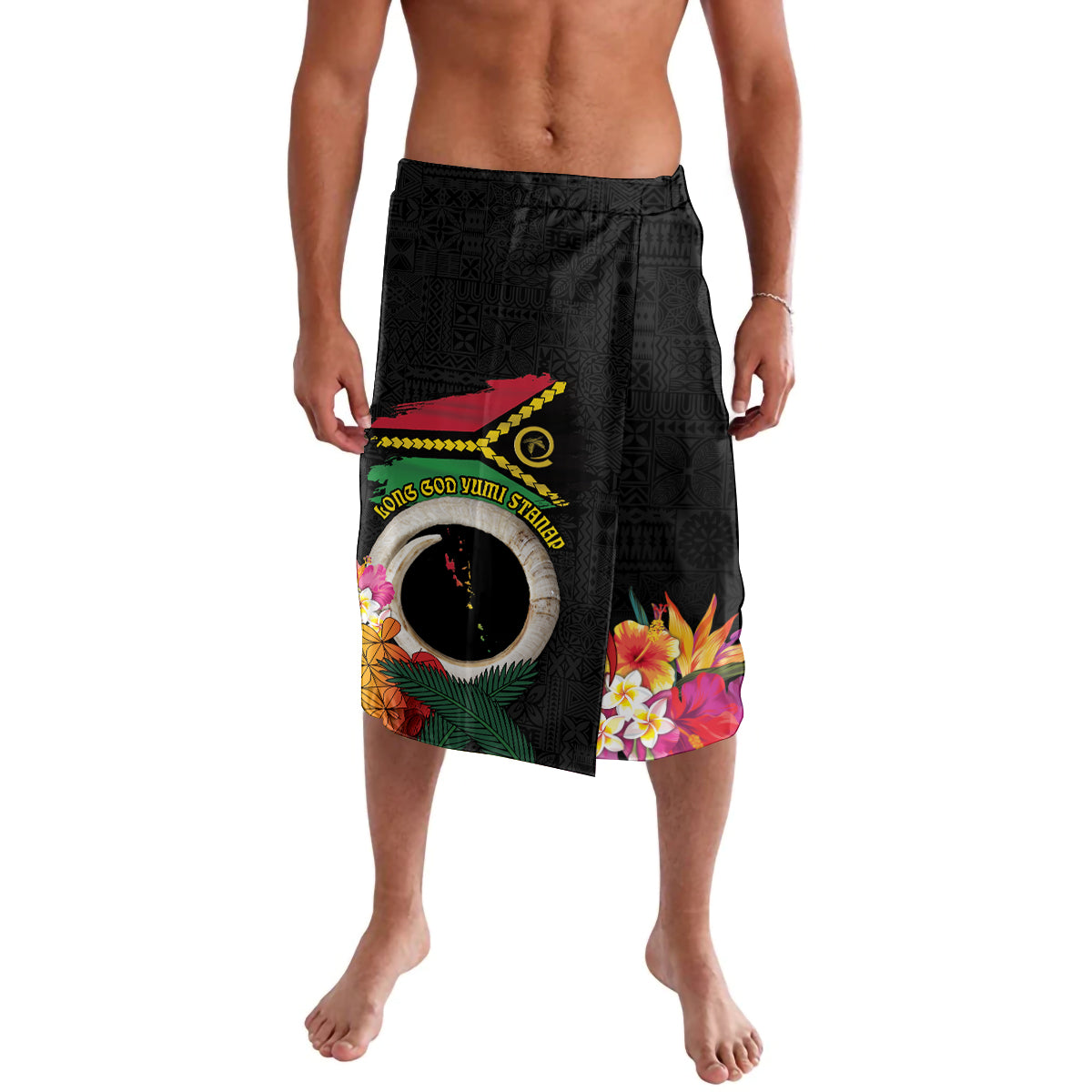 Vanuatu Selebretem 44th Indipendens Dei Lavalava Sand Drawing Turtle Melanesian Vibes LT03 Black - Polynesian Pride
