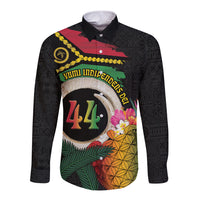 Vanuatu Selebretem 44th Indipendens Dei Long Sleeve Button Shirt Sand Drawing Turtle Melanesian Vibes