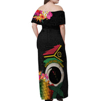 Vanuatu Selebretem 44th Indipendens Dei Off Shoulder Maxi Dress Sand Drawing Turtle Melanesian Vibes LT03 - Polynesian Pride