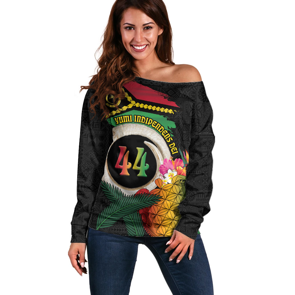 Vanuatu Selebretem 44th Indipendens Dei Off Shoulder Sweater Sand Drawing Turtle Melanesian Vibes