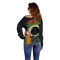 Vanuatu Selebretem 44th Indipendens Dei Off Shoulder Sweater Sand Drawing Turtle Melanesian Vibes