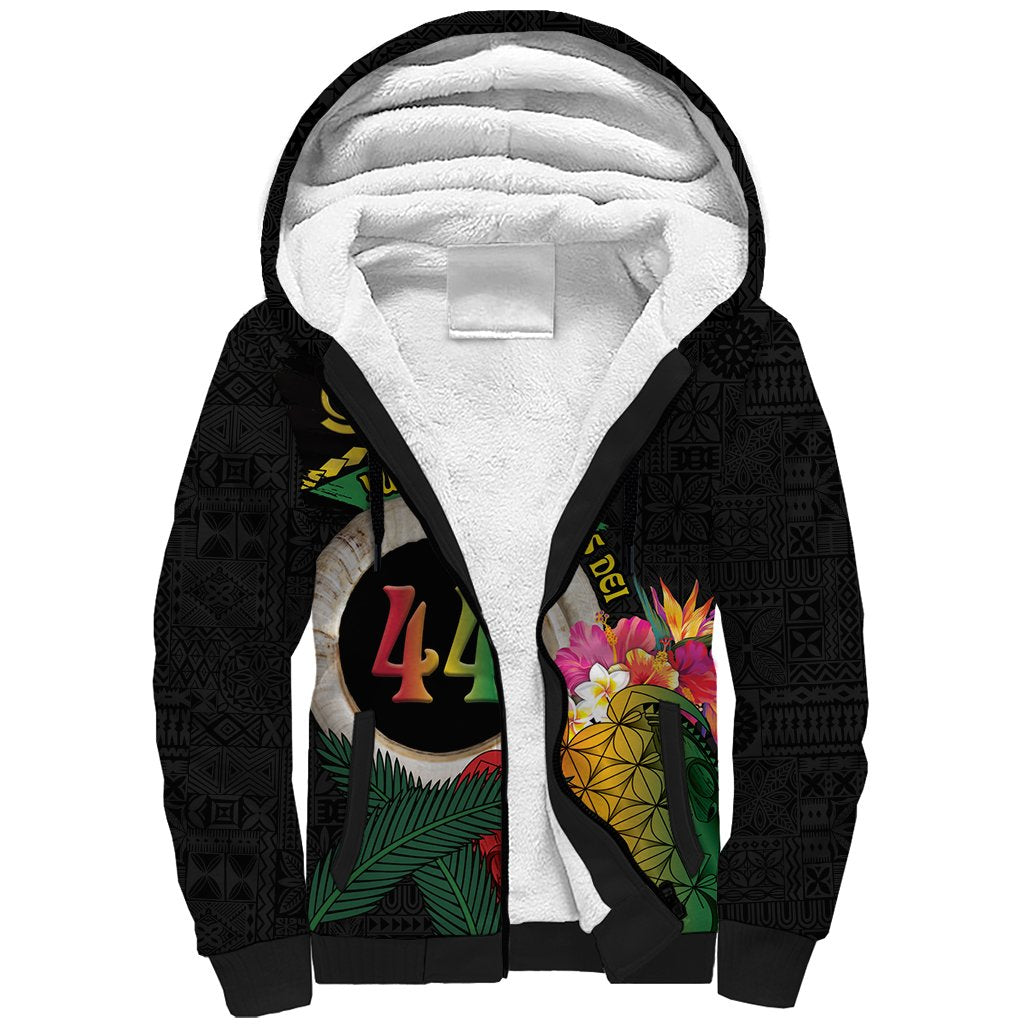 Vanuatu Selebretem 44th Indipendens Dei Sherpa Hoodie Sand Drawing Turtle Melanesian Vibes LT03 Unisex Black - Polynesian Pride