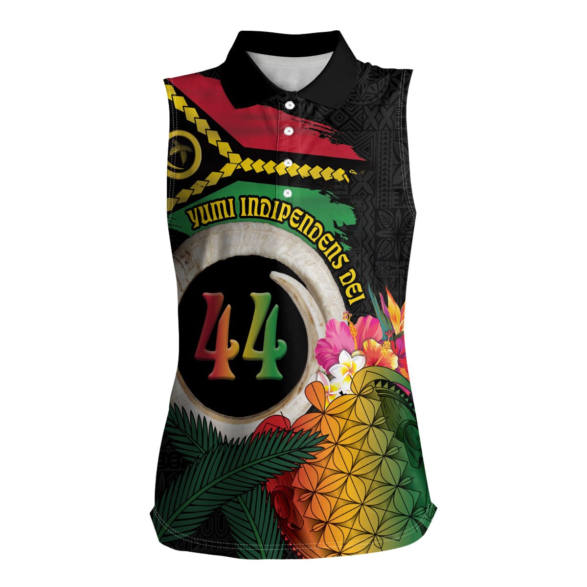 Vanuatu Selebretem 44th Indipendens Dei Women Sleeveless Polo Shirt Sand Drawing Turtle Melanesian Vibes