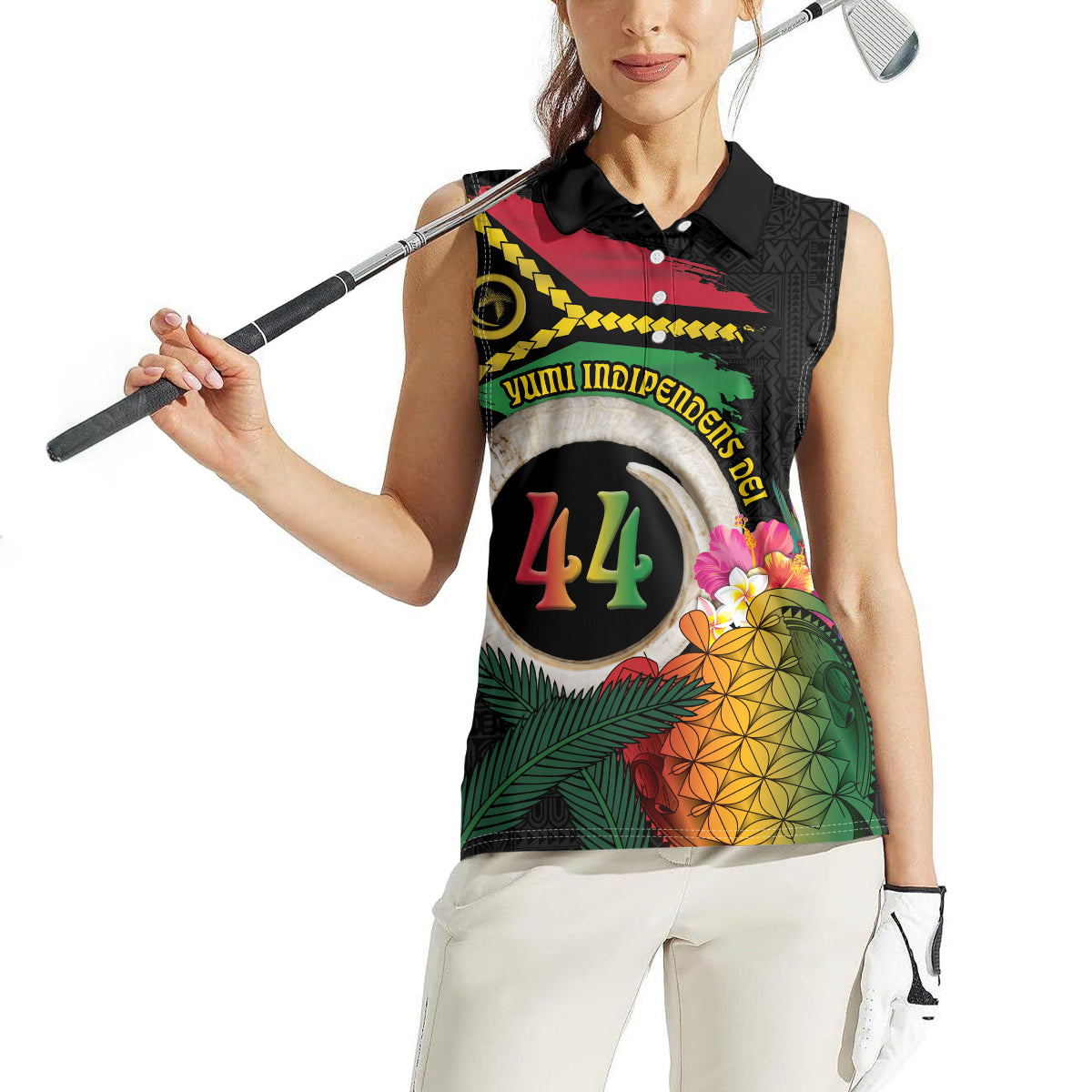 Vanuatu Selebretem 44th Indipendens Dei Women Sleeveless Polo Shirt Sand Drawing Turtle Melanesian Vibes