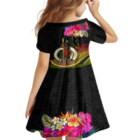 Vanuatu Ni-Van Family Matching Off The Shoulder Long Sleeve Dress and Hawaiian Shirt Coat of Arms Sand Drawing