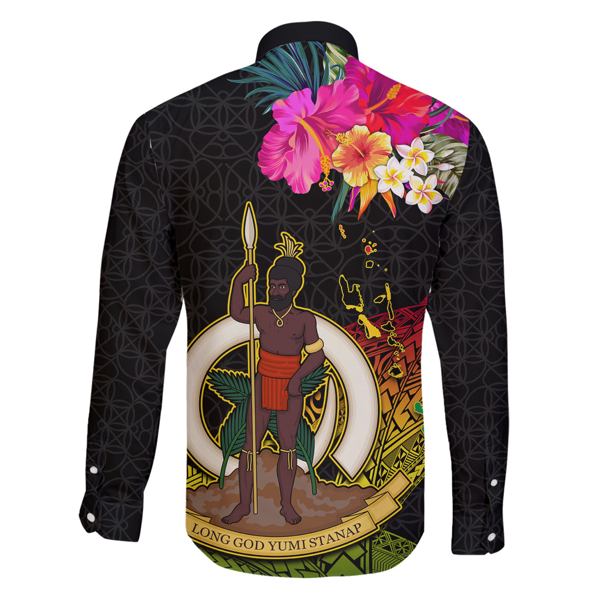 Vanuatu Ni-Van Family Matching Off Shoulder Short Dress and Hawaiian Shirt Coat of Arms Sand Drawing LT03 - Polynesian Pride