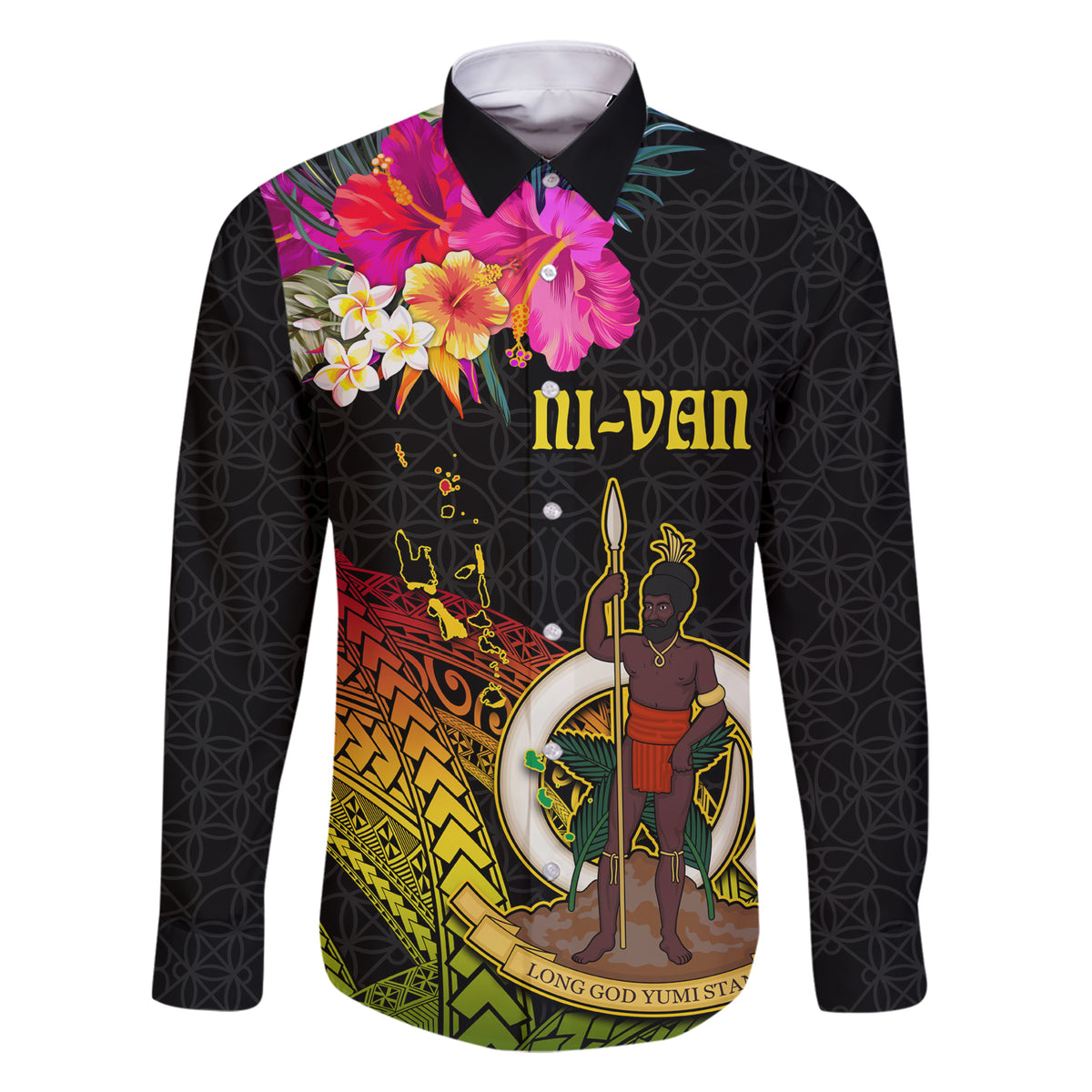 Vanuatu Ni-Van Family Matching Short Sleeve Bodycon Dress and Hawaiian Shirt Coat of Arms Sand Drawing