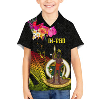 Vanuatu Ni-Van Family Matching Summer Maxi Dress and Hawaiian Shirt Coat of Arms Sand Drawing LT03 Son's Shirt Black - Polynesian Pride