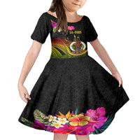 Vanuatu Ni-Van Family Matching Tank Maxi Dress and Hawaiian Shirt Coat of Arms Sand Drawing LT03 Daughter's Dress Black - Polynesian Pride