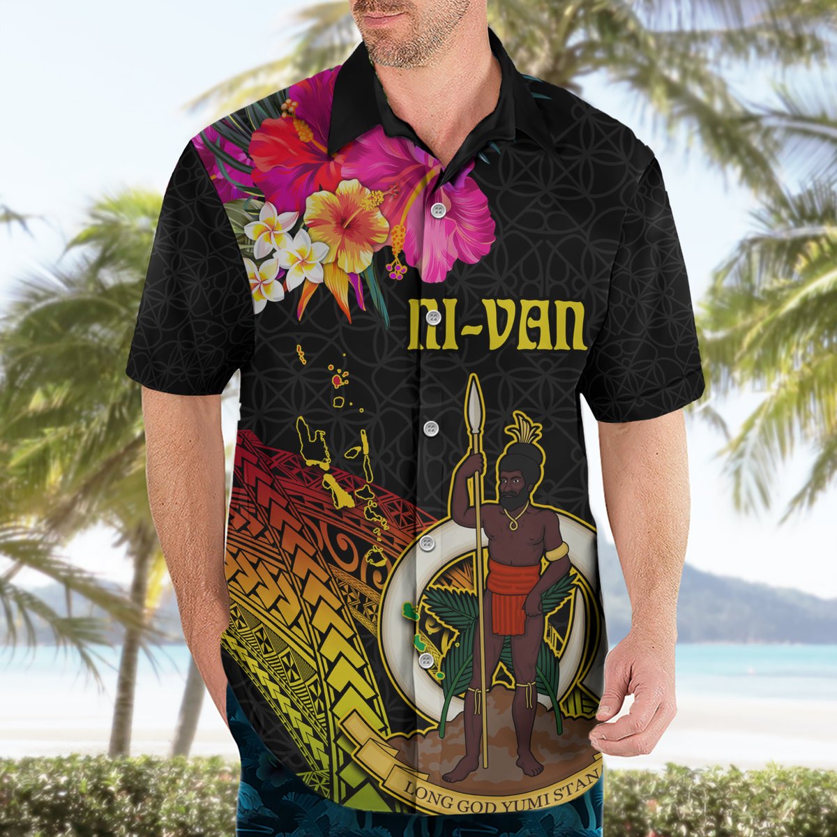 Vanuatu Ni-Van Hawaiian Shirt Coat of Arms Sand Drawing LT03 - Polynesian Pride