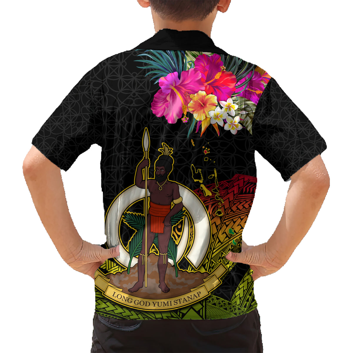 Vanuatu Ni-Van Kid Hawaiian Shirt Coat of Arms Sand Drawing