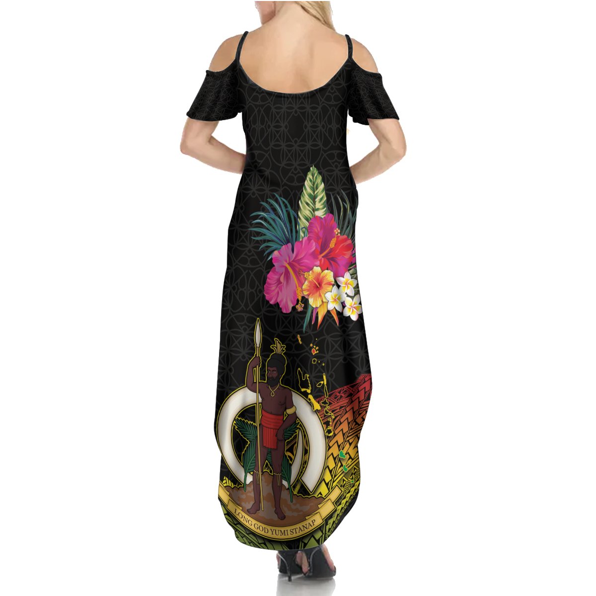 Vanuatu Ni-Van Summer Maxi Dress Coat of Arms Sand Drawing LT03 - Polynesian Pride
