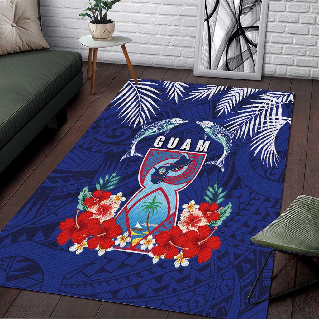 Guam Liberation Day Area Rug The Tribal Latte Stone and Dolphins with Hibiscus Chamorro Culture