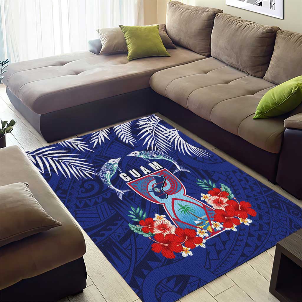 Guam Liberation Day Area Rug The Tribal Latte Stone and Dolphins with Hibiscus Chamorro Culture