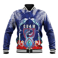 Guam Liberation Day Baseball Jacket The Tribal Latte Stone and Dolphins with Hibiscus Chamorro Culture