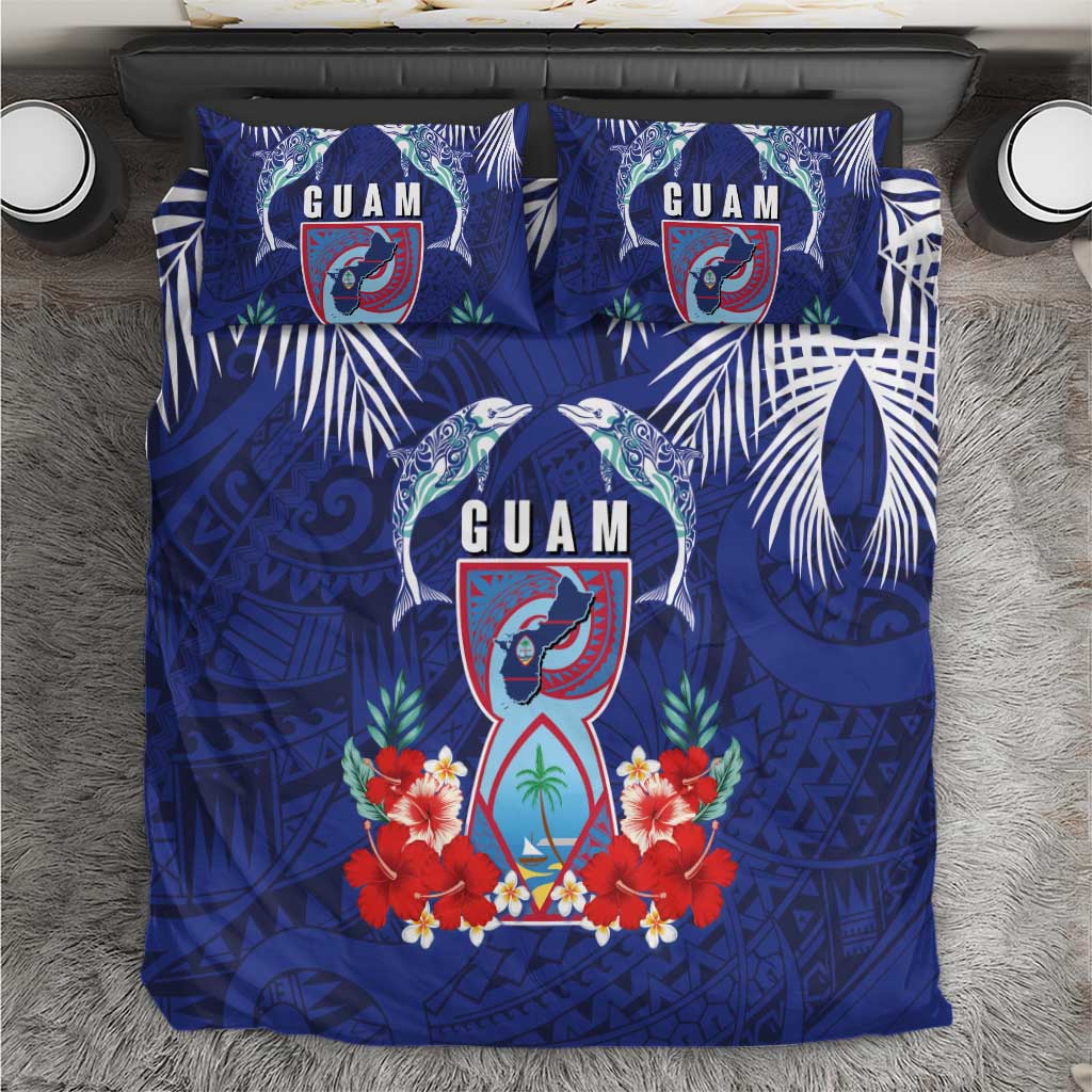 Guam Liberation Day Bedding Set The Tribal Latte Stone and Dolphins with Hibiscus Chamorro Culture
