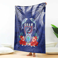 Guam Liberation Day Blanket The Tribal Latte Stone and Dolphins with Hibiscus Chamorro Culture