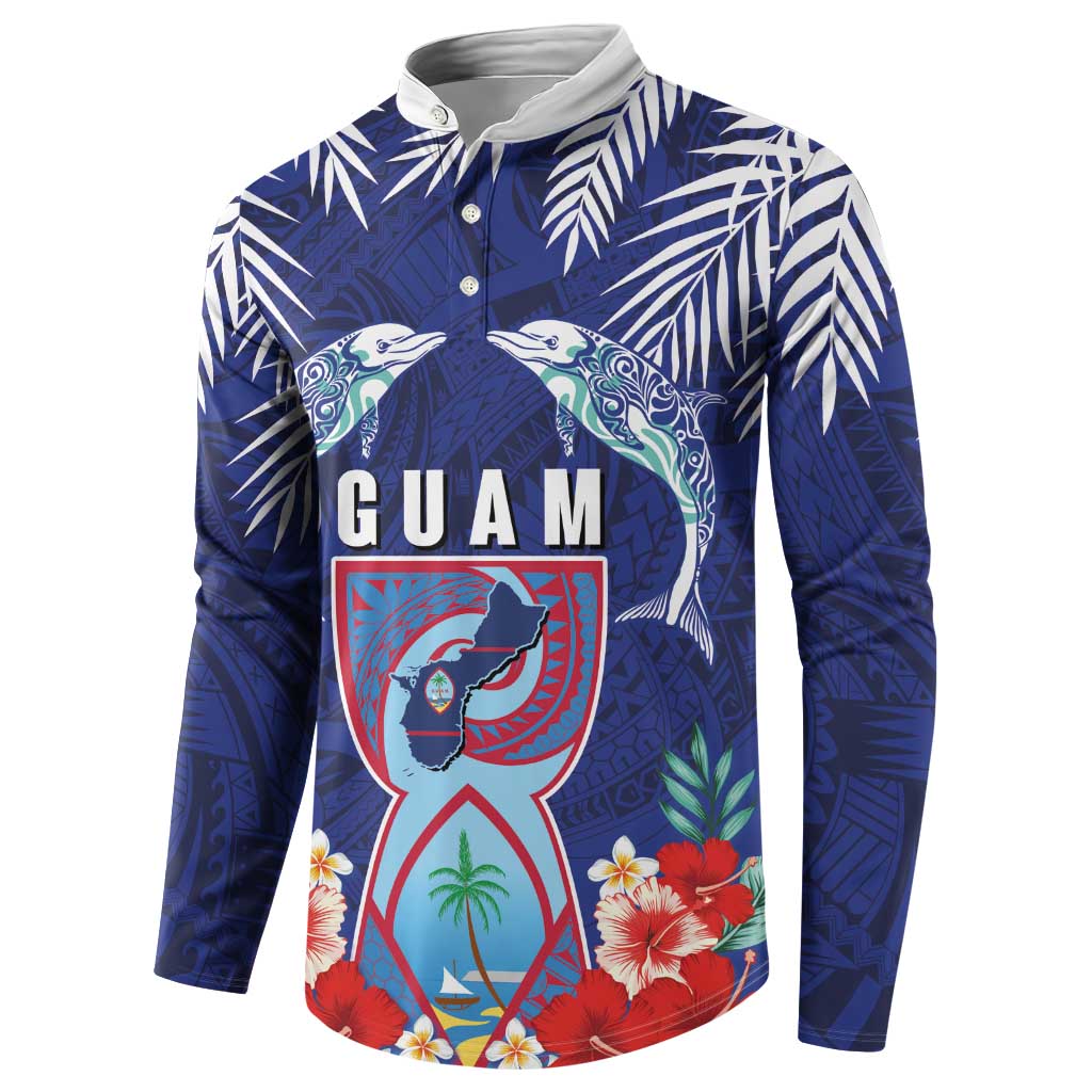 Guam Liberation Day Button Sweatshirt The Tribal Latte Stone and Dolphins with Hibiscus Chamorro Culture