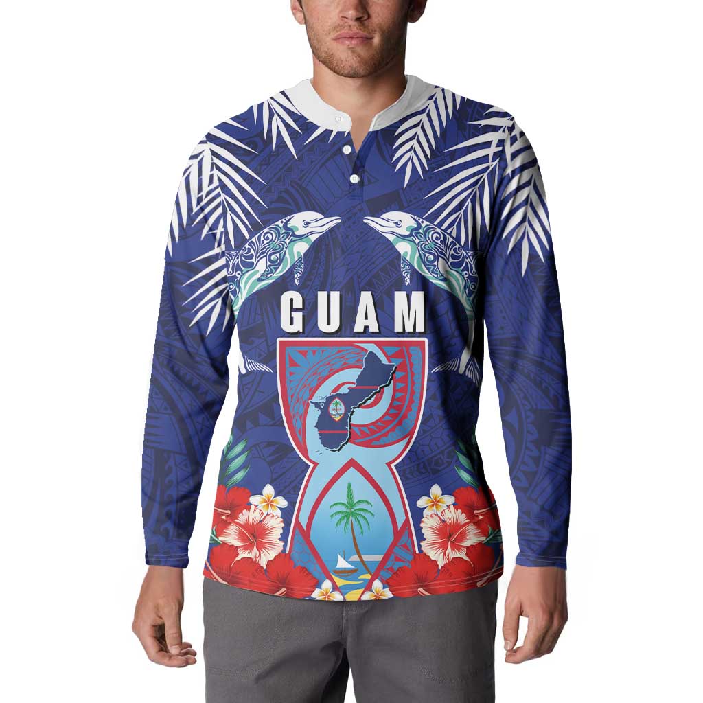 Guam Liberation Day Button Sweatshirt The Tribal Latte Stone and Dolphins with Hibiscus Chamorro Culture