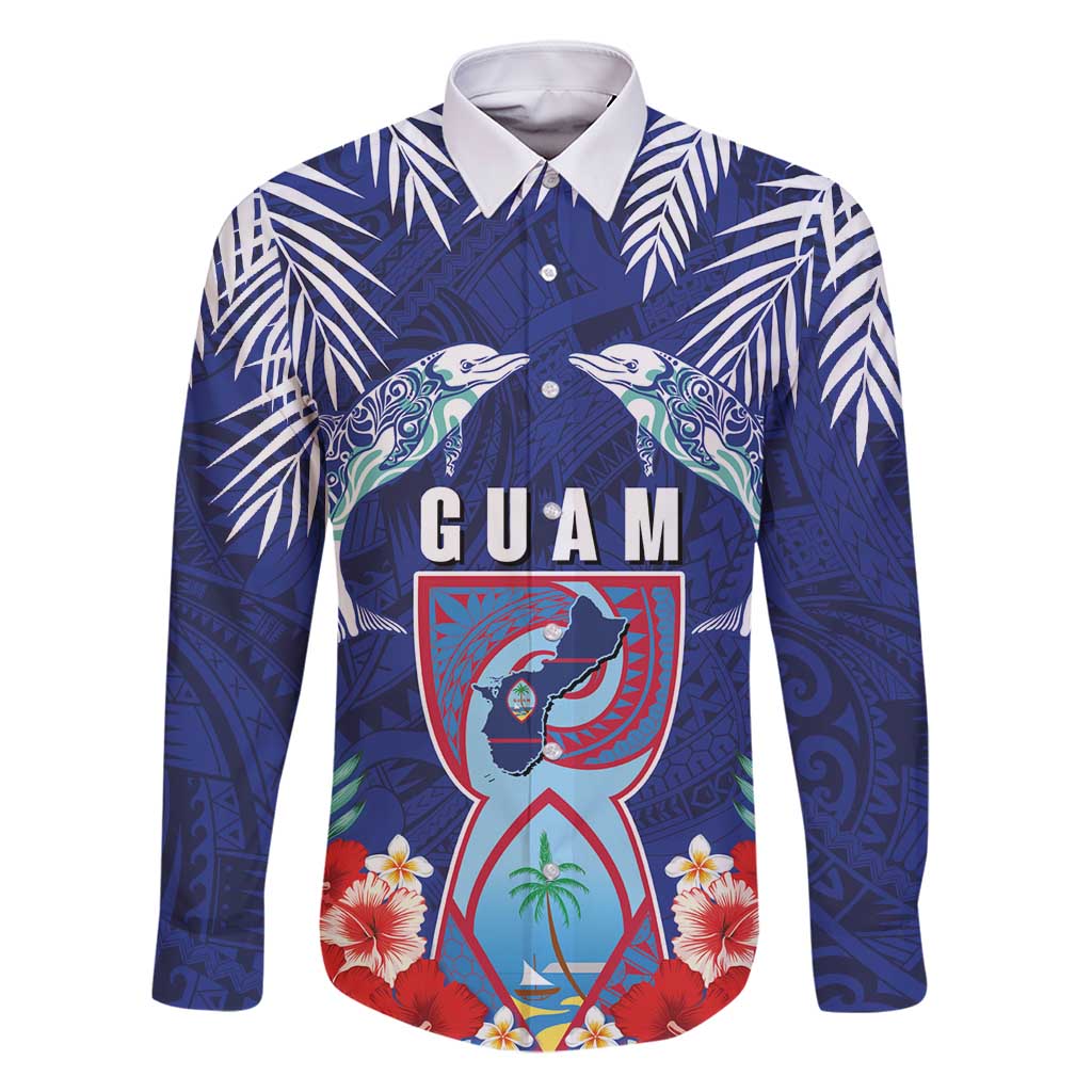 Guam Liberation Day Family Matching Long Sleeve Bodycon Dress and Hawaiian Shirt The Tribal Latte Stone and Dolphins with Hibiscus Chamorro Culture