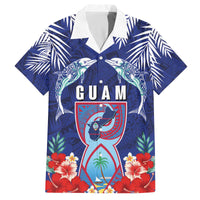 Guam Liberation Day Family Matching Off The Shoulder Long Sleeve Dress and Hawaiian Shirt The Tribal Latte Stone and Dolphins with Hibiscus Chamorro Culture