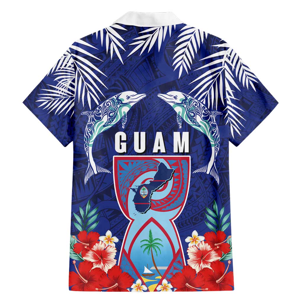 Guam Liberation Day Family Matching Off Shoulder Short Dress and Hawaiian Shirt The Tribal Latte Stone and Dolphins with Hibiscus Chamorro Culture