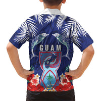 Guam Liberation Day Family Matching Short Sleeve Bodycon Dress and Hawaiian Shirt The Tribal Latte Stone and Dolphins with Hibiscus Chamorro Culture