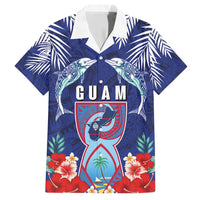 Guam Liberation Day Family Matching Short Sleeve Bodycon Dress and Hawaiian Shirt The Tribal Latte Stone and Dolphins with Hibiscus Chamorro Culture