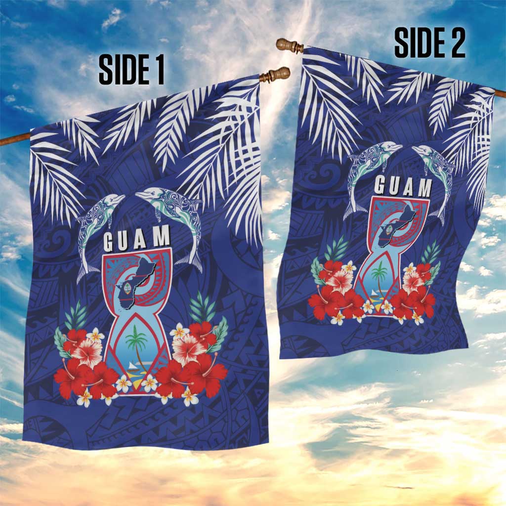 Guam Liberation Day Garden Flag The Tribal Latte Stone and Dolphins with Hibiscus Chamorro Culture