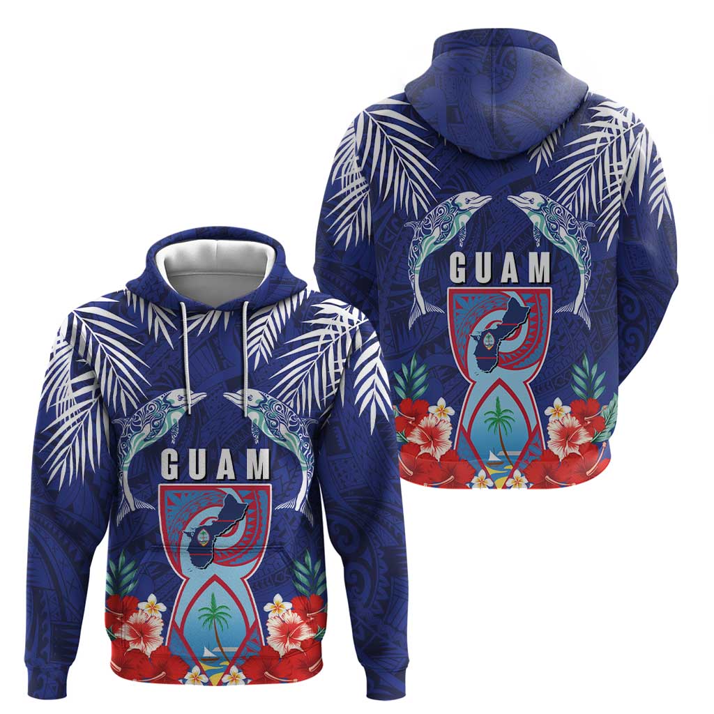 Guam Liberation Day Hoodie The Tribal Latte Stone and Dolphins with Hibiscus Chamorro Culture