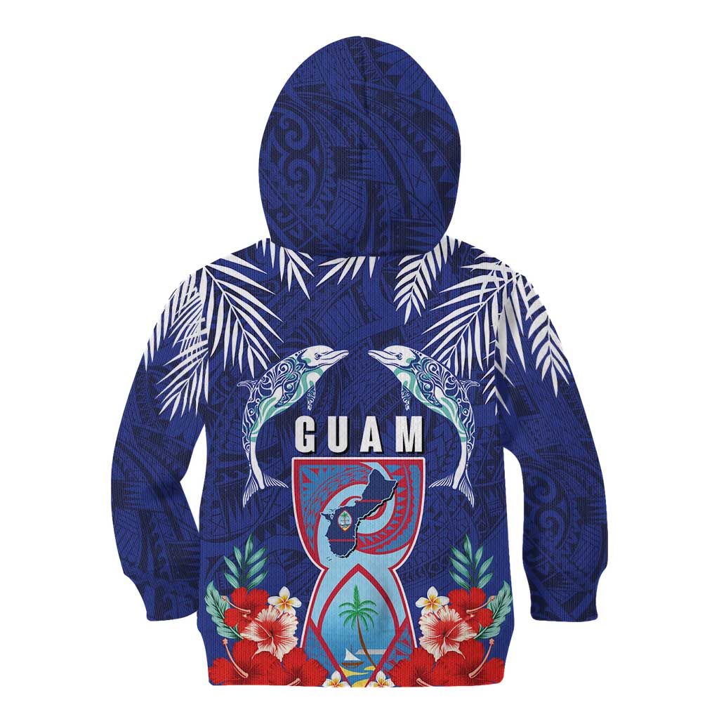 Guam Liberation Day Kid Hoodie The Tribal Latte Stone and Dolphins with Hibiscus Chamorro Culture
