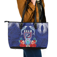 Guam Liberation Day Leather Tote Bag The Tribal Latte Stone and Dolphins with Hibiscus Chamorro Culture