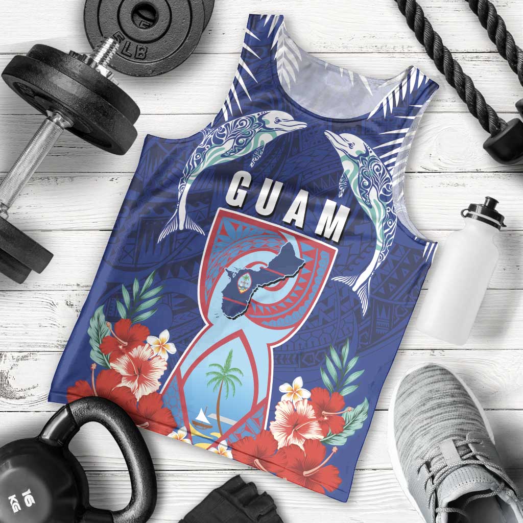 Guam Liberation Day Men Tank Top The Tribal Latte Stone and Dolphins with Hibiscus Chamorro Culture