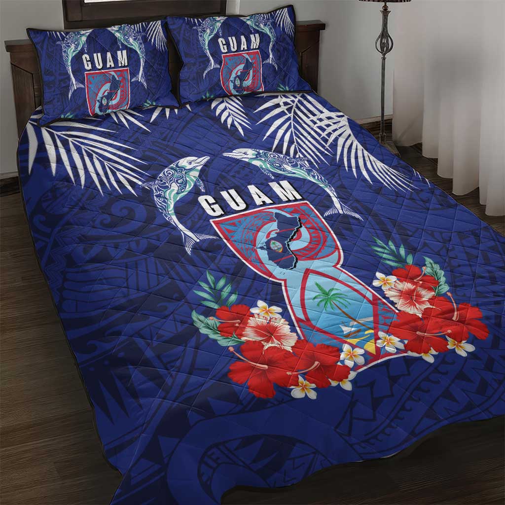 Guam Liberation Day Quilt Bed Set The Tribal Latte Stone and Dolphins with Hibiscus Chamorro Culture