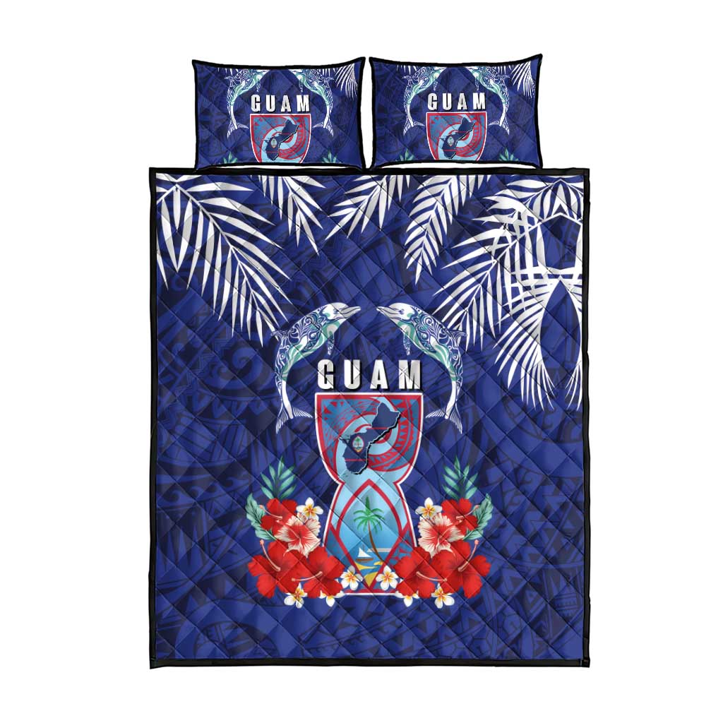 Guam Liberation Day Quilt Bed Set The Tribal Latte Stone and Dolphins with Hibiscus Chamorro Culture